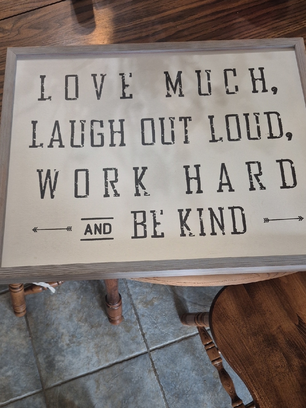 Home Interiors Neutral Wood Frame "Love Much, Laugh Out Loud" Wall Sign